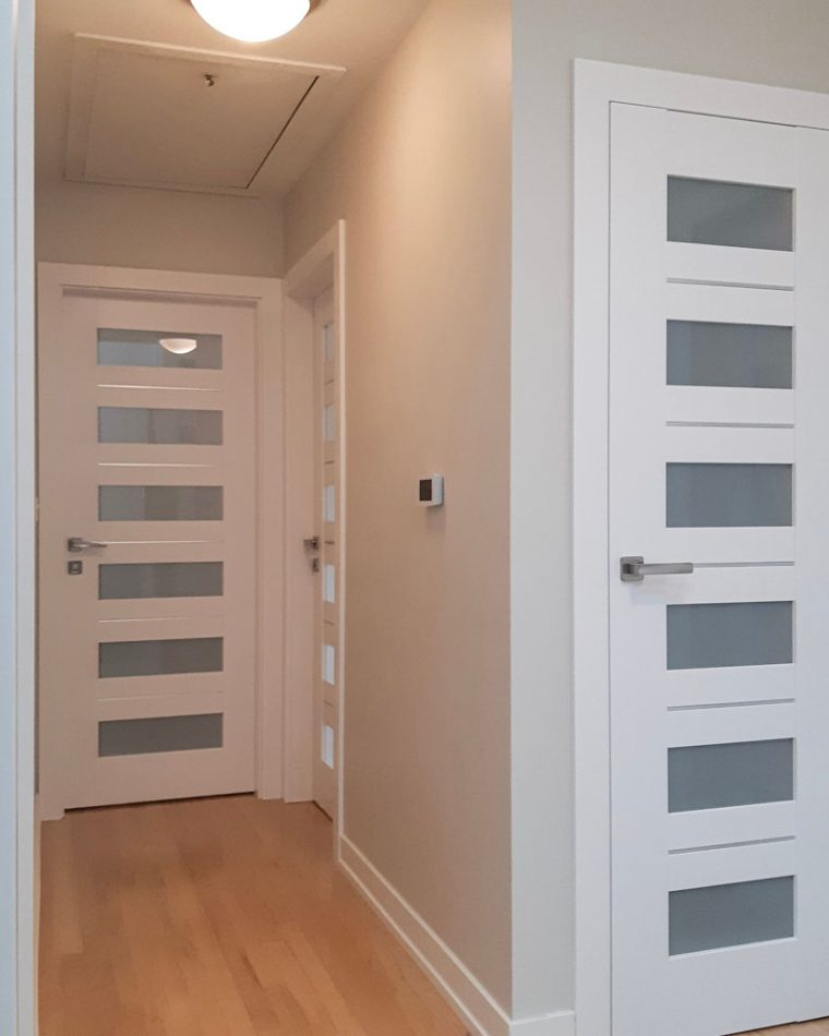 Modern interior doors of a house, doors having lever handles
